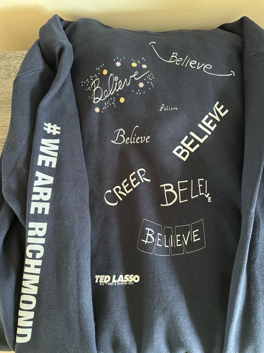 WORN ONCE Ted Lasso "Believe" Navy Graphic Crewneck Sweatshirt